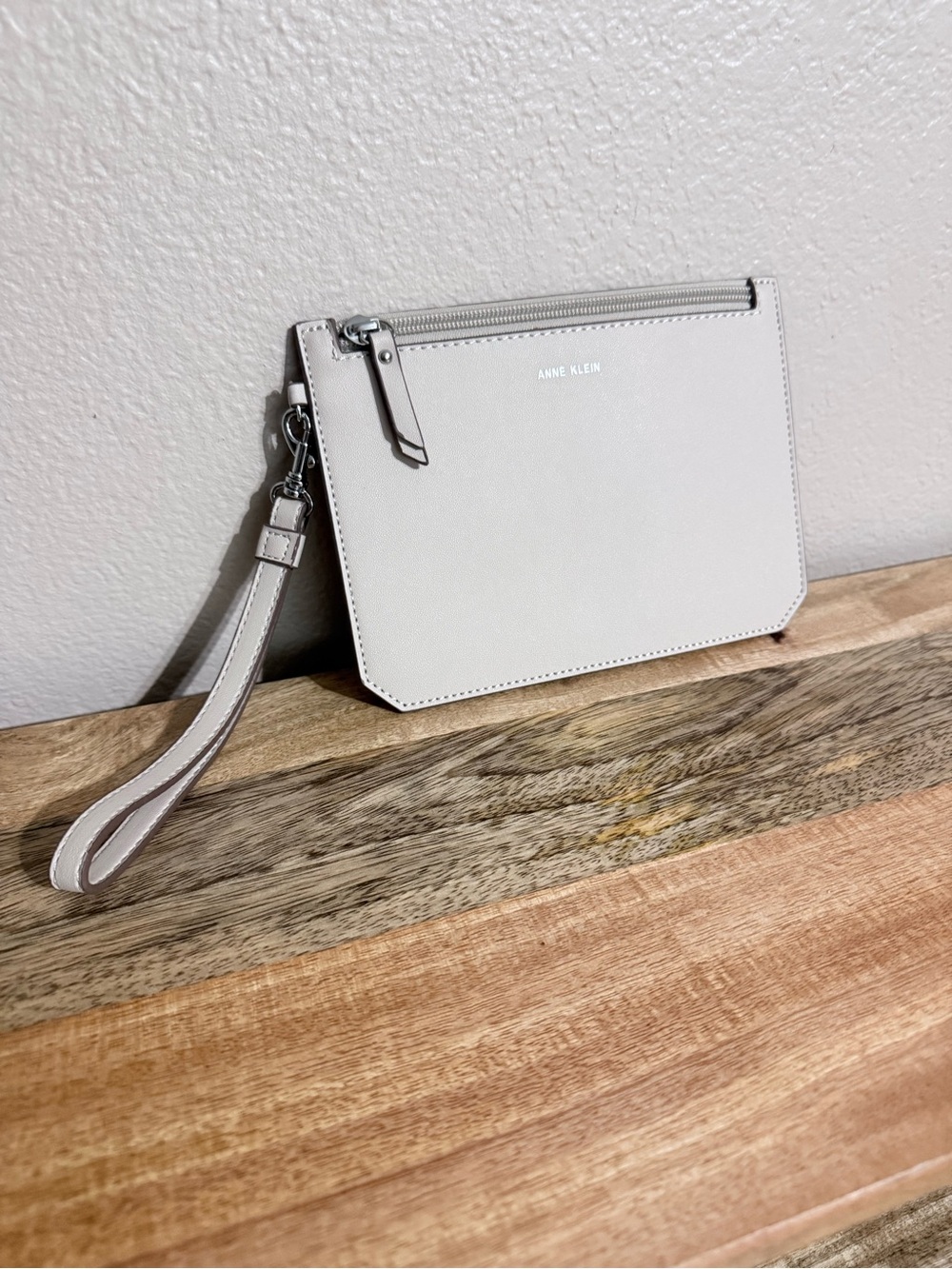 Anne Klein Cream Wristlet Clutch with Removable Strap